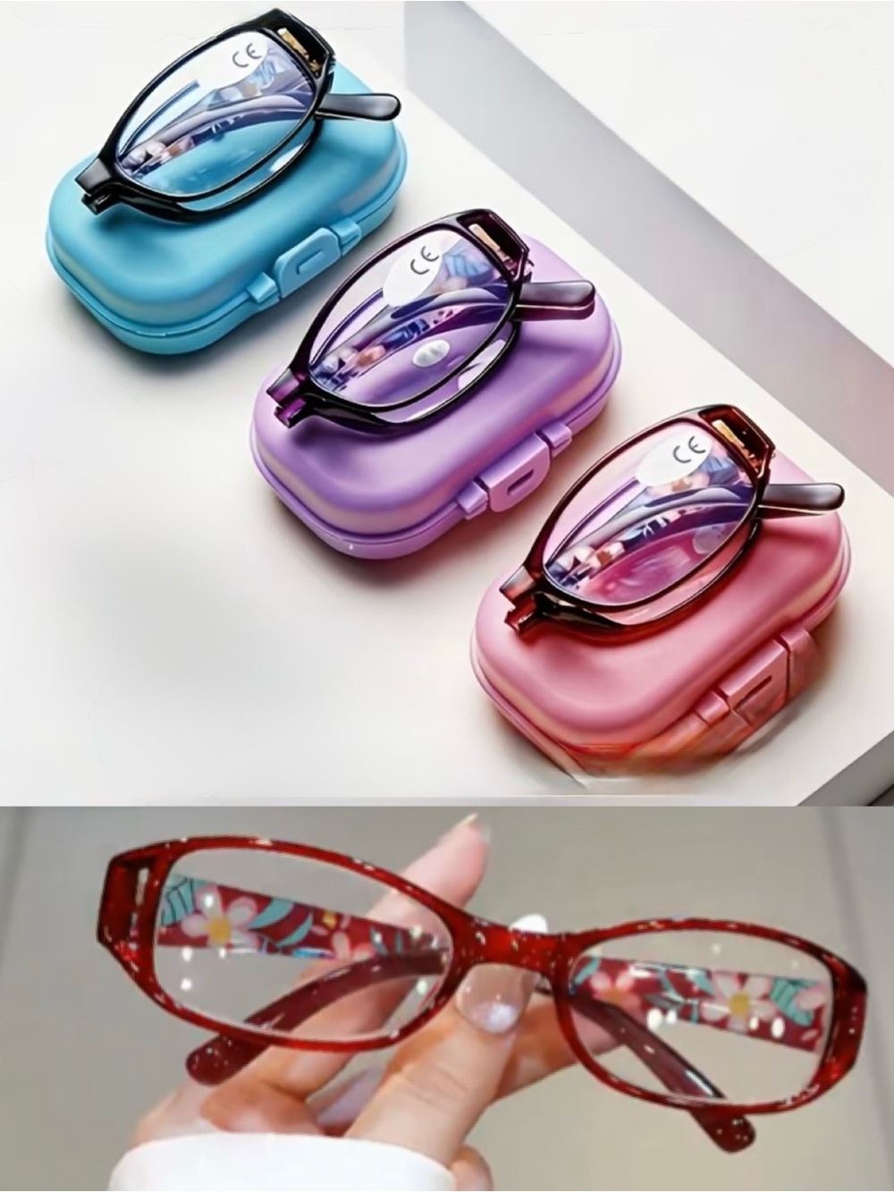 3 Foldable Reading Glasses with Protective Case